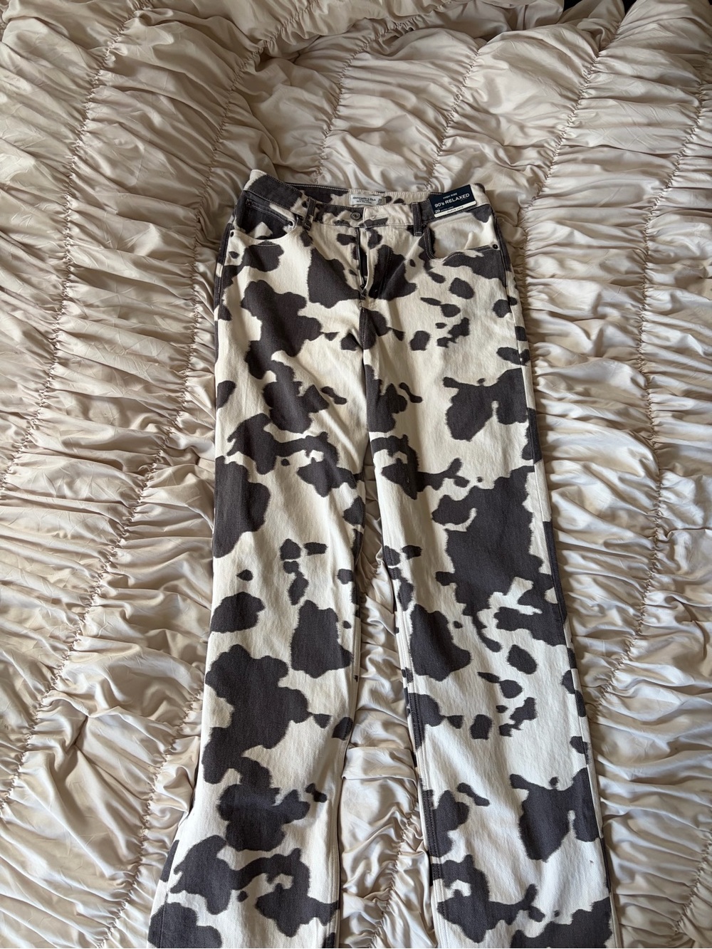 Abercrombie & Fitch Black and White Cow Print Relaxed Jeans